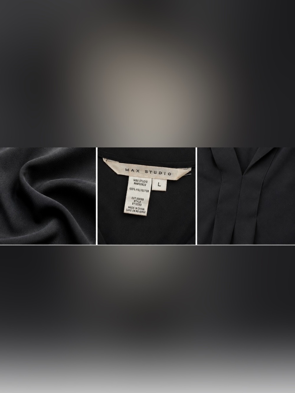 Max Studio Split Neck Roll Tab Blouse Black Large Casual Chic Top NWOT - Picture 7 of 7